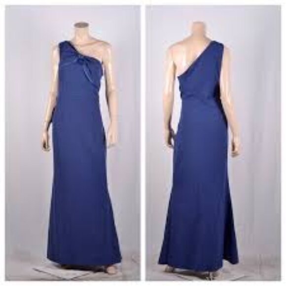 NWT JS Collection Lilah Bow Detail One-Shoulder Mermaid Gown maxi Blue Size 12 - Picture 1 of 9